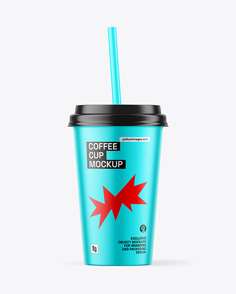 Matte Metallized Coffee Cup with Straw Mockup