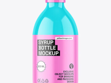 300ml Glossy Syrup Bottle w Measuring Cap Mockup