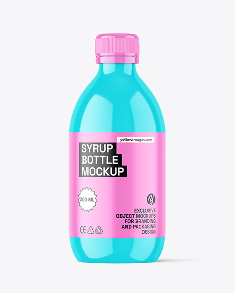 300ml Glossy Syrup Bottle w Measuring Cap Mockup