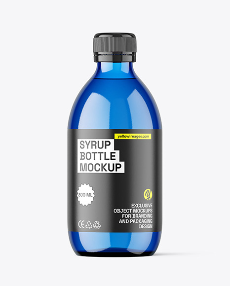 300ml Blue Syrup Bottle w Measuring Cap Mockup