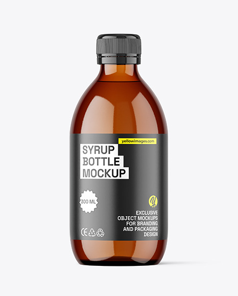 300ml Amber Syrup Bottle w Measuring Cap Mockup