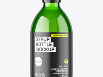 300ml Green Syrup Bottle w Measuring Cap Mockup