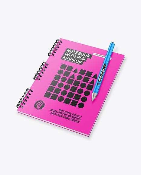 Glossy Notebook with Pen Mockup