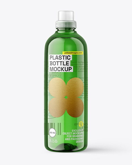 1500ml Green Plastic Bottle w/ Liquid Mockup