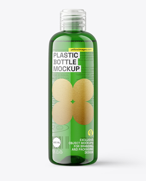 500ml Green Plastic Bottle w/ Liquid Mockup