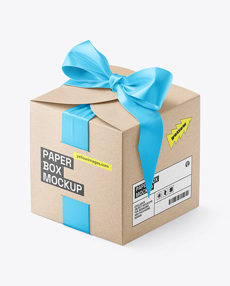 Kraft Paper Gift Box w/ Bow Mockup