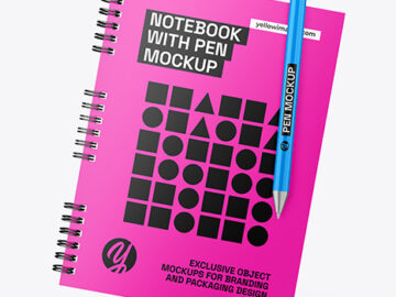 Glossy Notepad with Pen Mockup