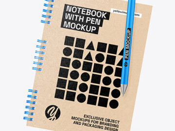 Kraft Notepad with Pen Mockup