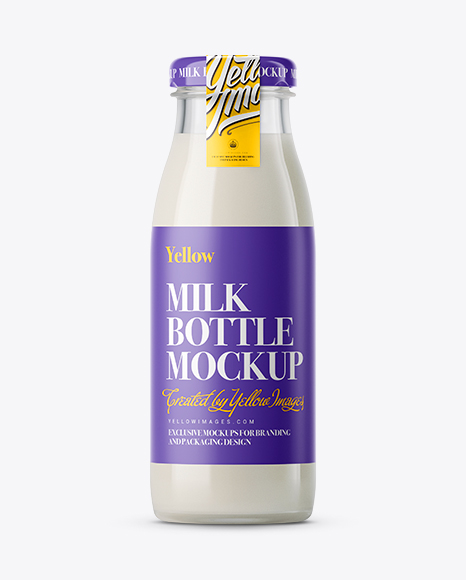 Glass Milk Bottle with a Tag Mockup