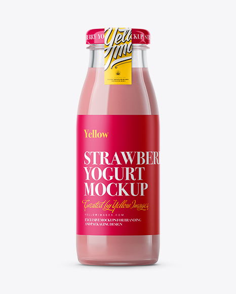 Strawberry Yogurt Bottle with a Tag Mockup