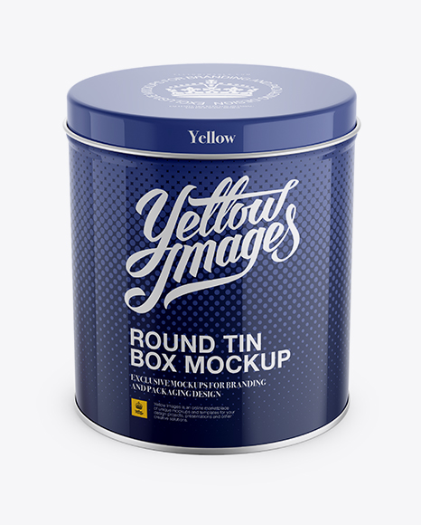 Small Round Tin Box Mockup - Up Front View (High-Angle Shot)