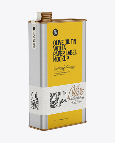 Olive Oil Tin with a Paper Label Mockup