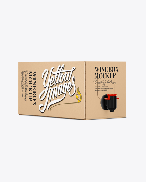 Kraft Paper Wine Box Mockup - 25° Angle Front View (Eye-Level Shot)
