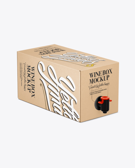 Kraft Paper Wine Box with a Tap Mockup - 25° Angle Front View (High-Angle Shot)