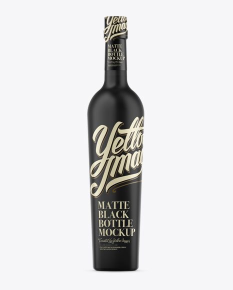Matte Black Liquor Bottle Mockup - Front View