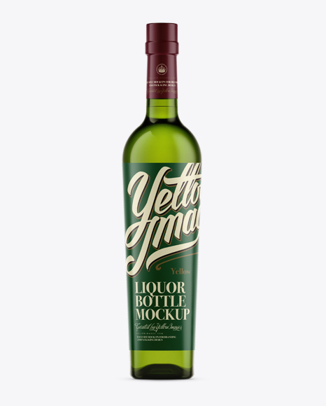 Emerald Green Glass Liqour Bottle Mockup - Front View
