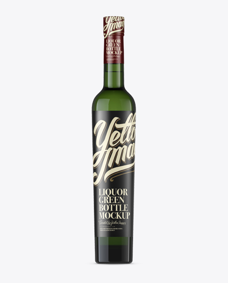 Green Glass Liquor Bottle Mockup - Front View