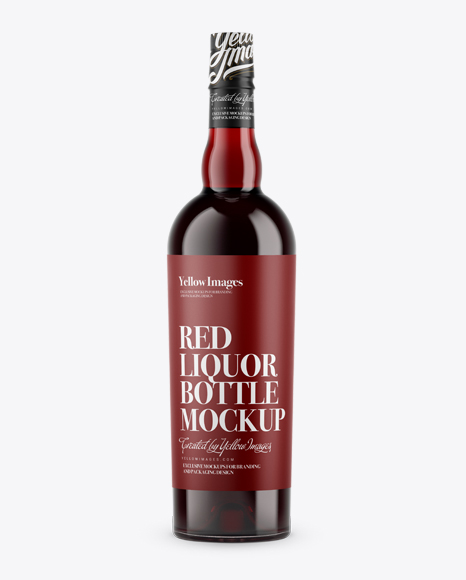 Red Glass Liquor Bottle Mockup - Front View