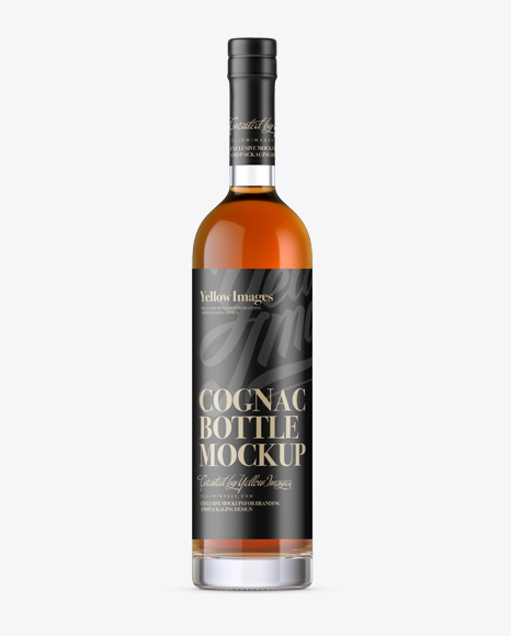 Glass Bottle W/ Cognac Mockup - Front View