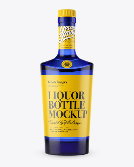 Blue Glass Liquor Bottle W/ Bung - Front View