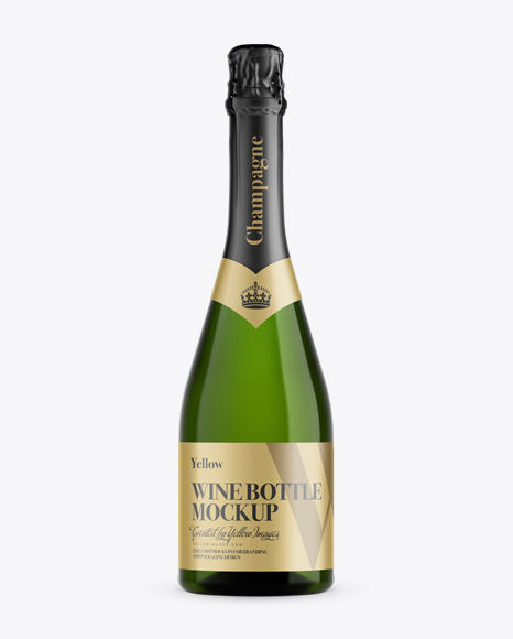 Green Glass Champagne Bottle Mockup - Front View