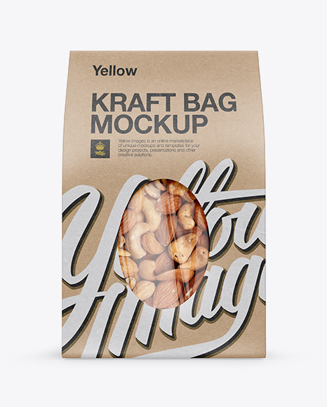 Kraft Stand-Up Pouch W/ Nuts Mockup - Front View
