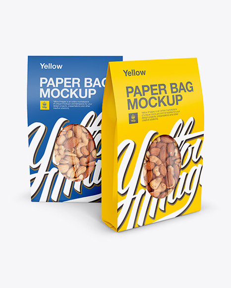 Two Paper Stand-Up Pouches W/ Nuts Mockup - Front View