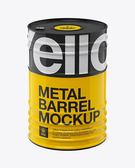 200L Metal Barrel Mockup - Front View (High-Angle Shot)