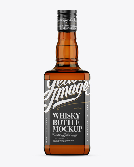 Amber Bottle W/ Whiskey Mockup - Front View