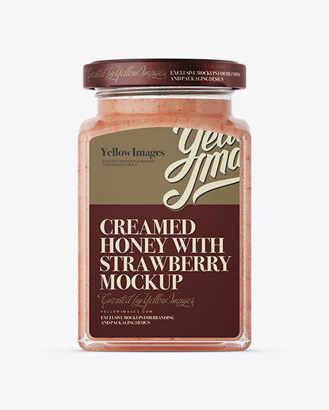 Creamed Honey w/ Strawberry Glass Jar Mockup