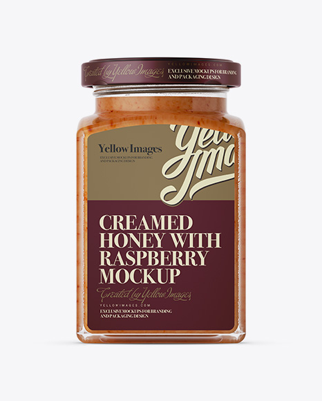 Creamed Honey w/ Raspberry Glass Jar Mockup