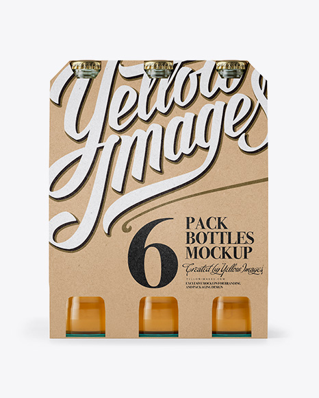 Kraft Paper 6 Pack Beer Bottle Carrier Mockup - Front View