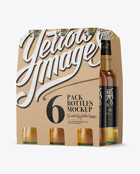 Kraft Paper 6 Pack Beer Bottle Carrier Mockup - Halfside View