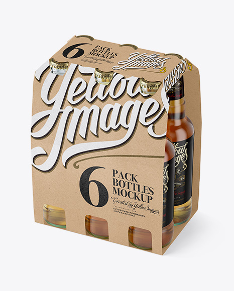Kraft Paper 6 Pack Beer Bottle Carrier Mockup - Halfside View (High-Angle Shot)