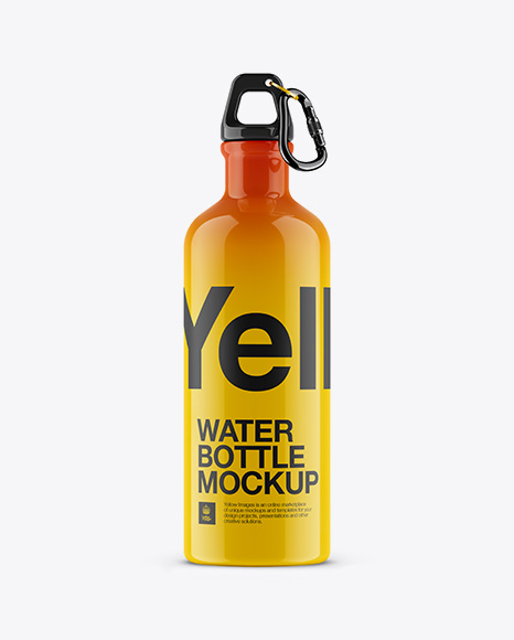 Glossy Water Bottle Mockup - Front View