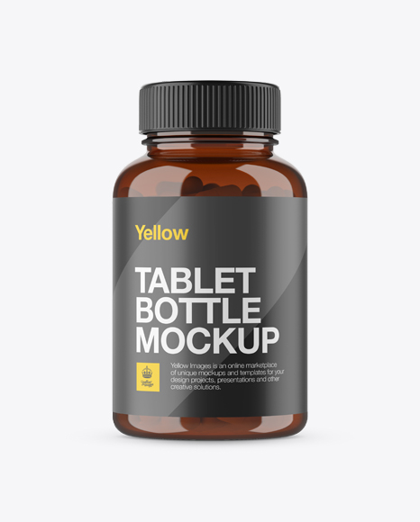 Amber Bottle With Capsules Mockup