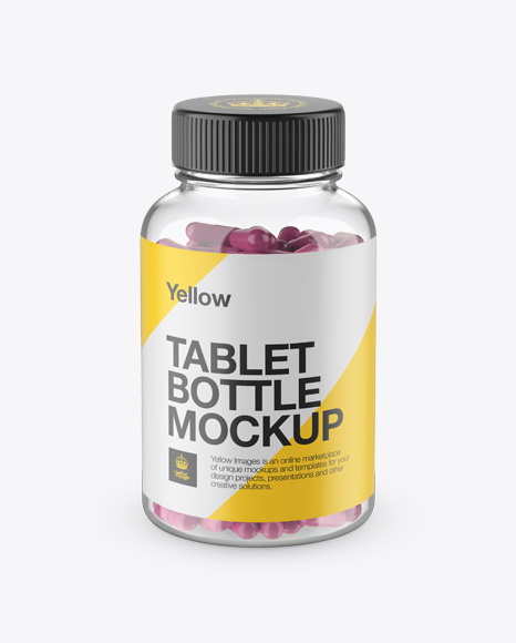 Clear Bottle With Capsules Mockup (High-Angle Shot)