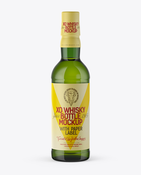 Green Glass Bottle W/ Whisky Mockup