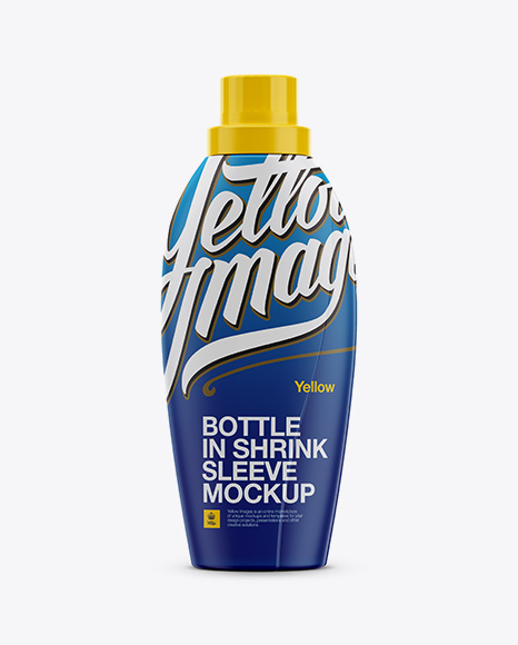Glossy Plastic Bottle With Shrink Sleeve Mockup
