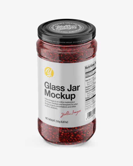 Glass Jar w/ Raspberry Jam Mockup - High Angle Shot