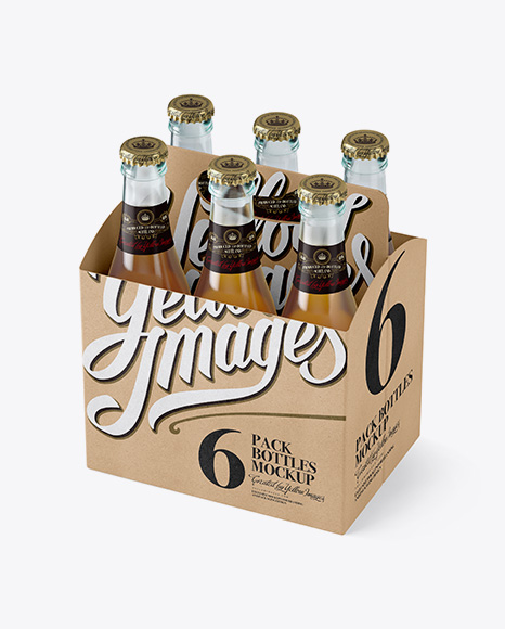 Kraft Paper 6 Pack Beer Bottle Carrier Mockup - Halfside View (High-Angle Shot)