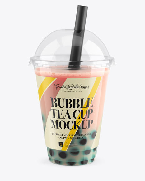 Berry Bubble Tea Cup Mockup - High-Angle View