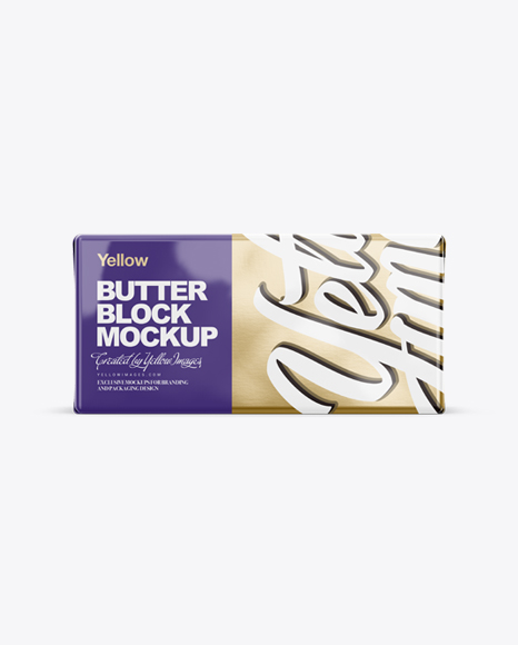 250g Butter Block In Metallic Foil Wrap Mockup - Front, Top & Side Views