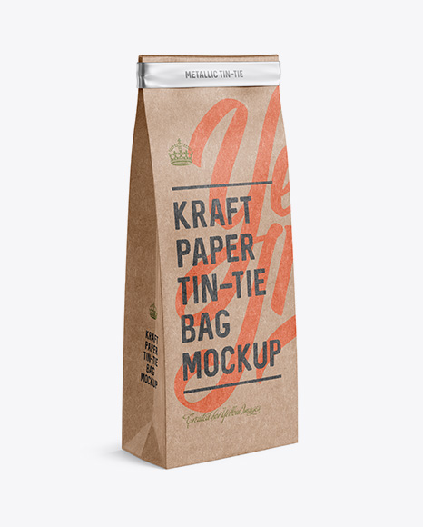 Kraft Paper Bag w/ a Metallic Tin-Tie Mockup - Halfside View
