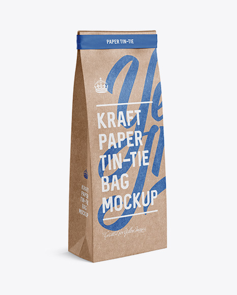 Kraft Paper Bag w/ a Paper Tin-Tie Mockup - Halfside View