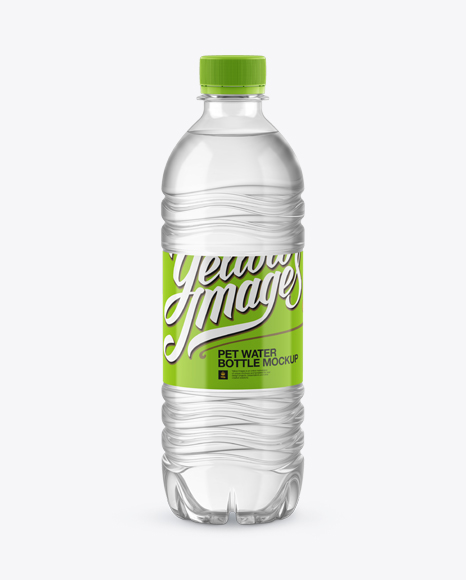 White Plastic PET Bottle w/ Water Mockup