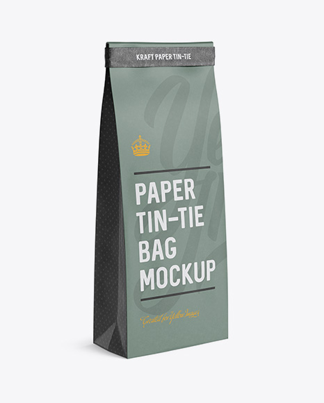 Paper Bag w/ a Kraft Paper Tin-Tie Mockup - Halfside View