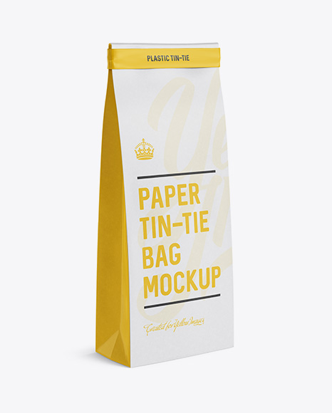 Paper Bag w/ a Plastic Tin-Tie Mockup - Halfside View
