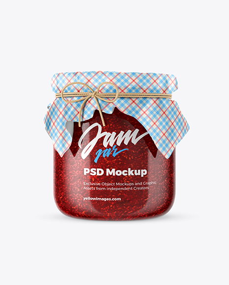 Glass Raspberry Jam Jar w/ Fabric Cap Mockup