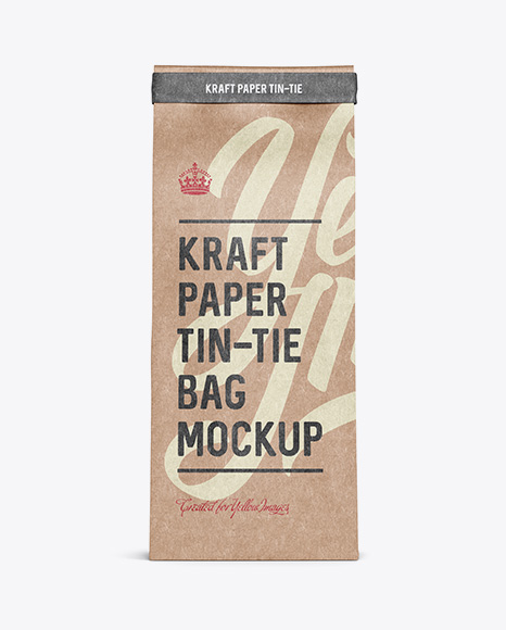 Kraft Paper Bag w/ a Kraft Paper Tin-Tie Mockup - Front View